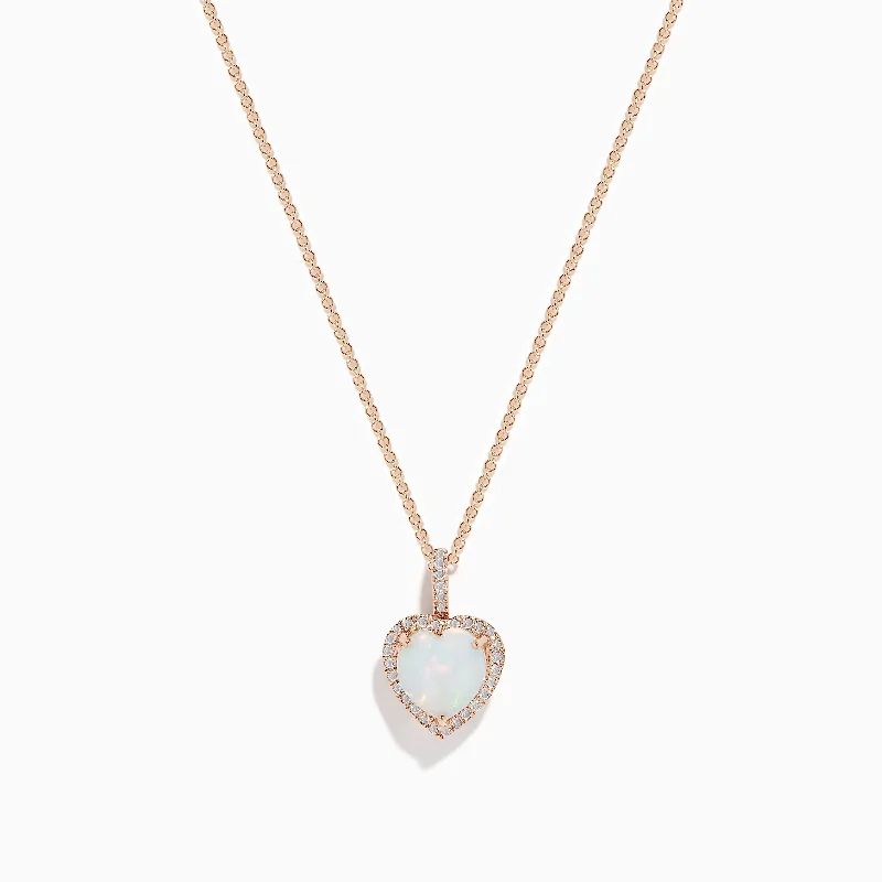 dainty necklace for women-Aurora 14K Rose Gold Diamond and Heart Opal Pendant