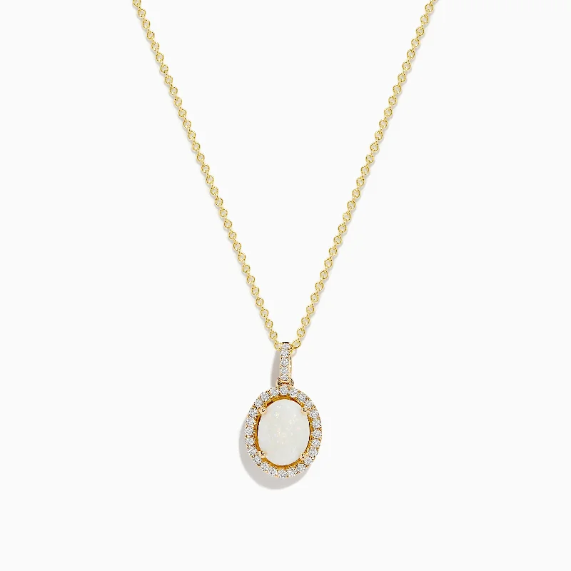 infinity love necklace-Aurora 14K Yellow Gold Opal and Diamond Pendant