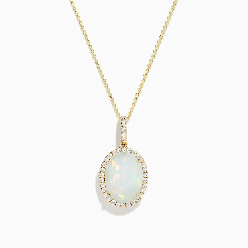 multi-layer necklace-Aurora 14K Yellow Gold Opal and Diamond Pendant