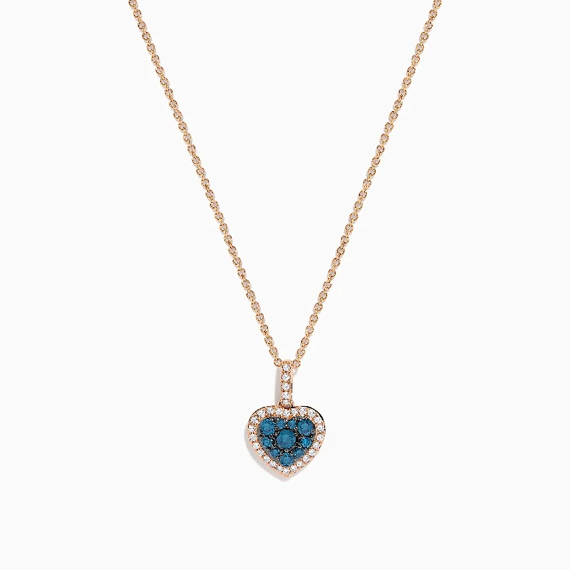 minimalist diamond necklace-Bella Bleu 14K Rose Gold Blue and White Diamond Heart Pendant