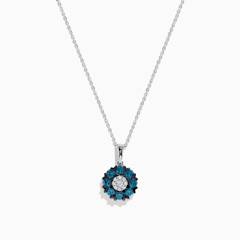 vintage pendant necklace-Bella Bleu 14K White Gold Blue and White Diamond Flower Pendant