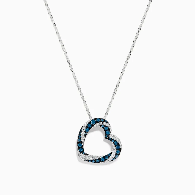 rose gold necklace for women-Bella Bleu 14K White Gold Blue and White Diamond Heart Pendant