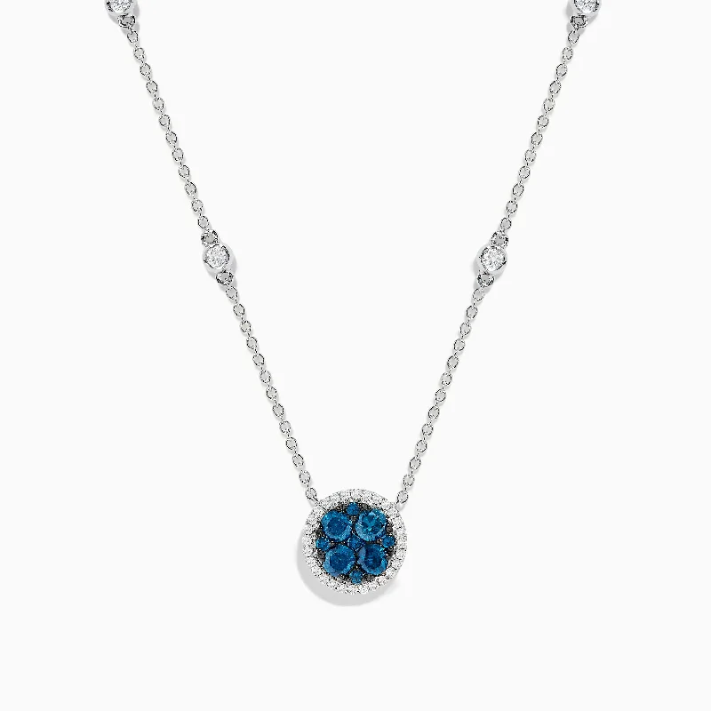 zodiac necklace-Bella Bleu 14K White Gold White and Blue Diamond Stationary Necklace