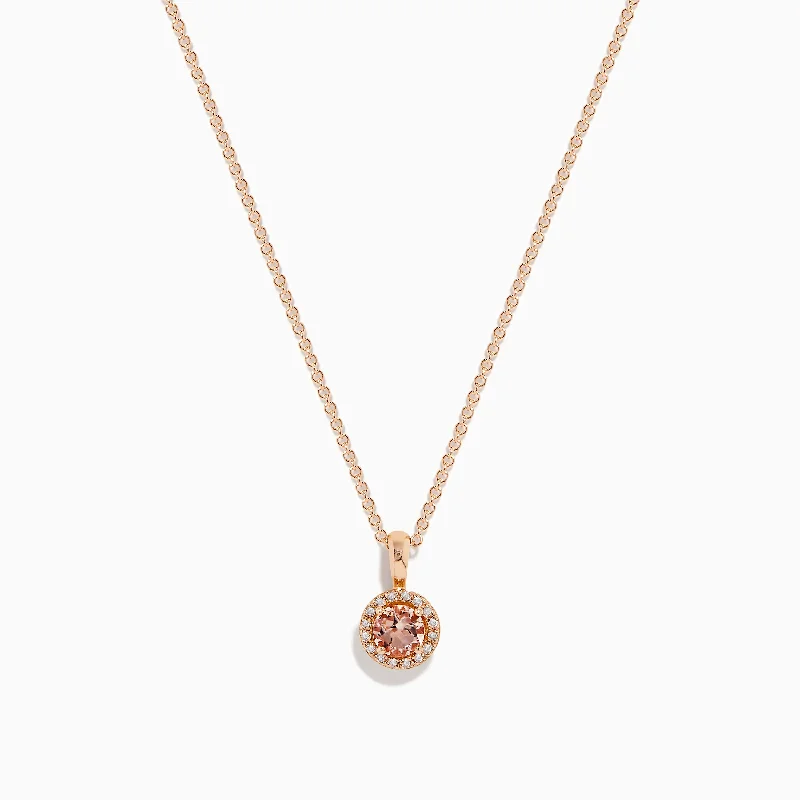 opal pendant necklace-Blush 14K Rose Gold Diamond and Morganite Pendant