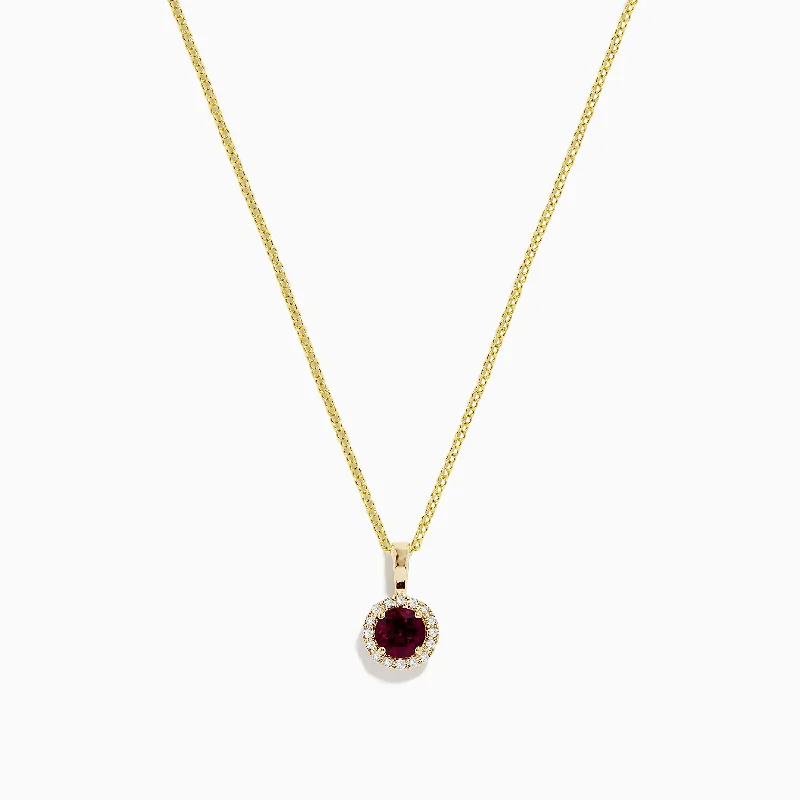 adjustable gemstone necklace-Bordeaux 14K Yellow Gold Garnet and Diamond Pendant, 0.61 TCW