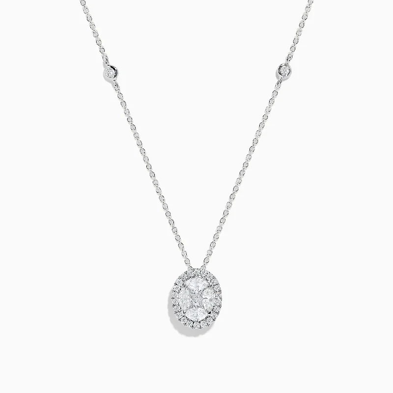 celestial star necklace-Bouquet 14K White Gold Diamond Stationary Pendant