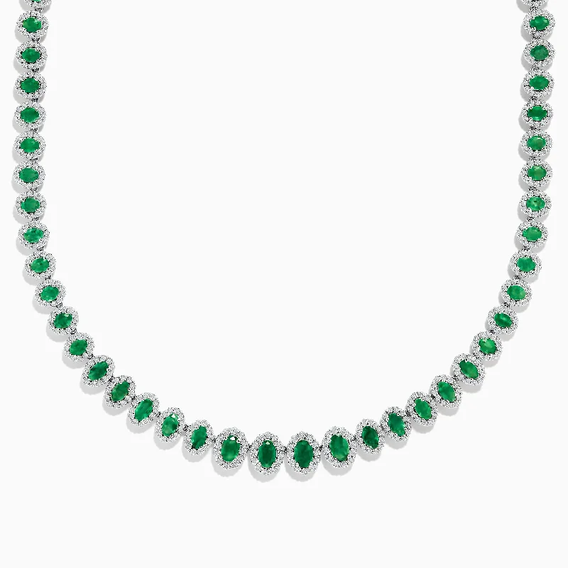 dainty charm necklace-14K White Gold Emerald and Diamond Tennis Necklace