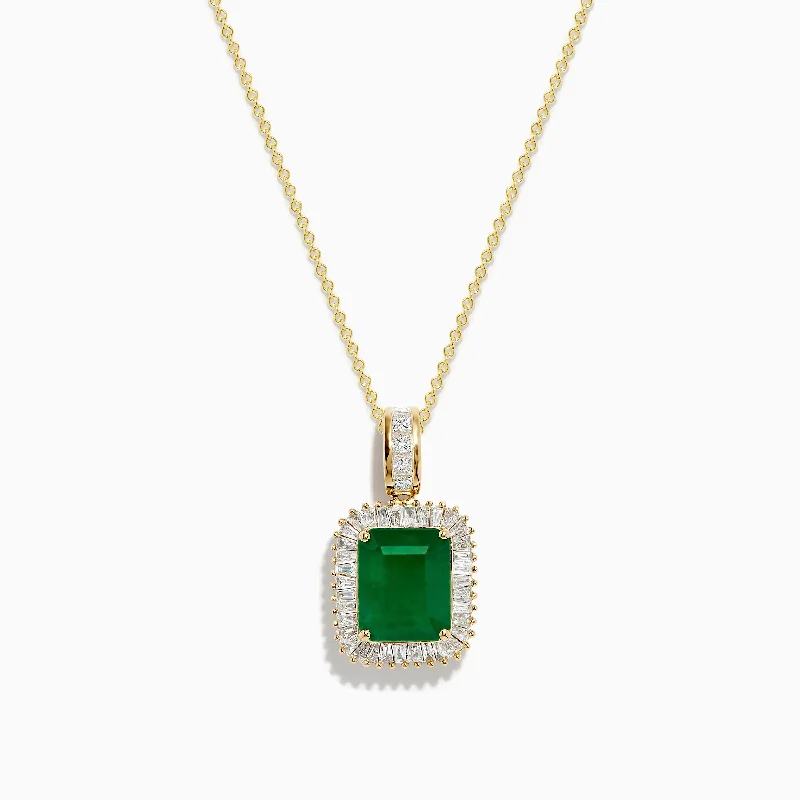 personalized message necklace-Brasilica 14K Yellow Gold Diamond and Emerald Pendant