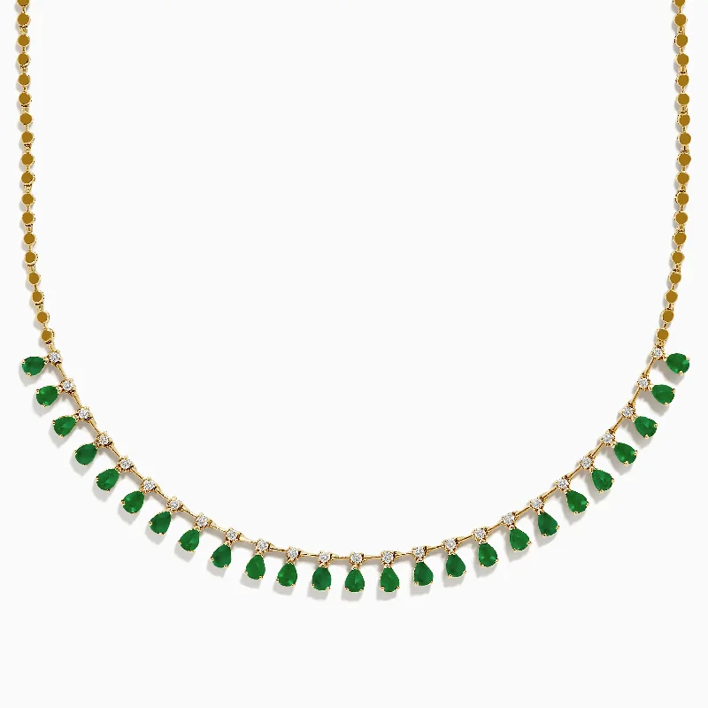 sterling silver pendant necklace-14K Yellow Gold Emerald and Diamond Necklace, 4.05 TCW