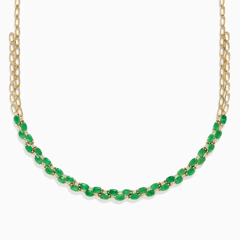 vintage inspired necklace-14K Yellow Gold Emerald and Diamond Necklace