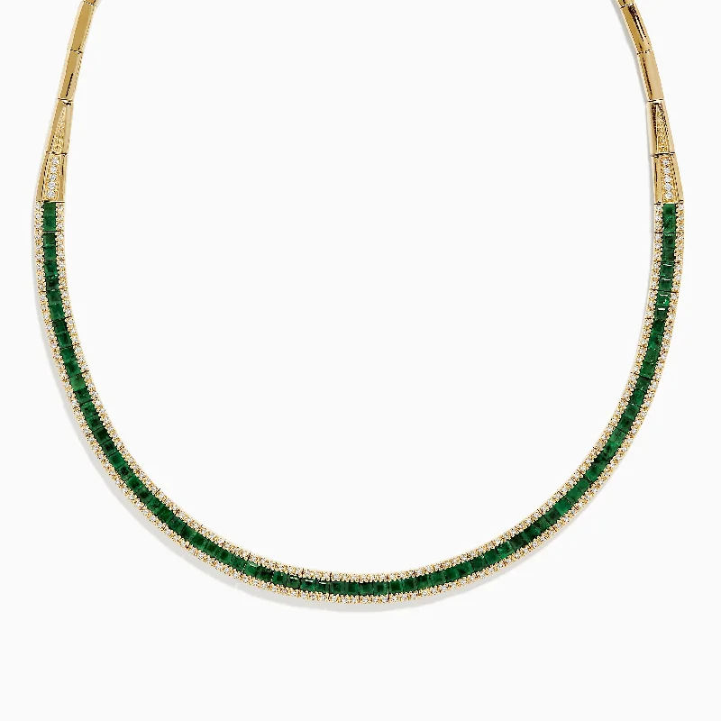 monogram necklace-Brasilica 14K Yellow Gold Emerald and Diamond Necklace