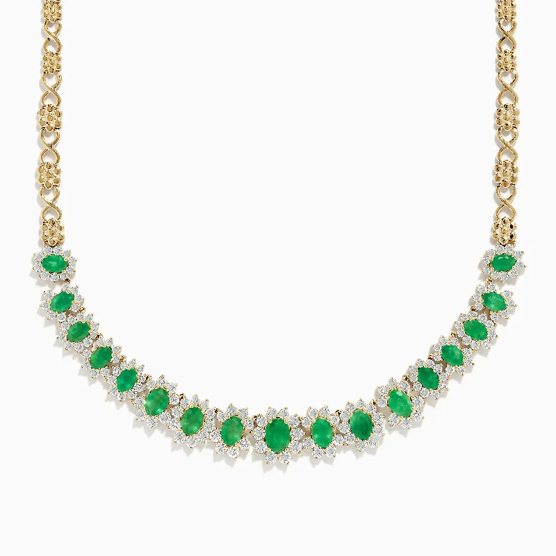 handmade beaded necklace-Brasilica 14K Yellow Gold Emerald and Diamond Necklace