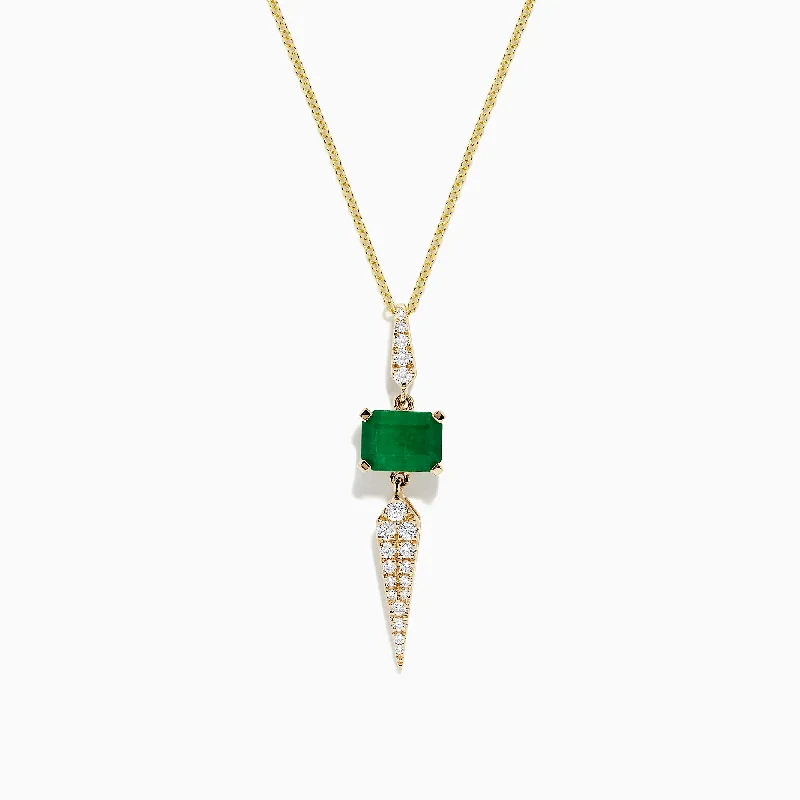 gemstone necklace for women-Brasilica 14K Yellow Gold Emerald and Diamond Pendant, 1.66 TCW