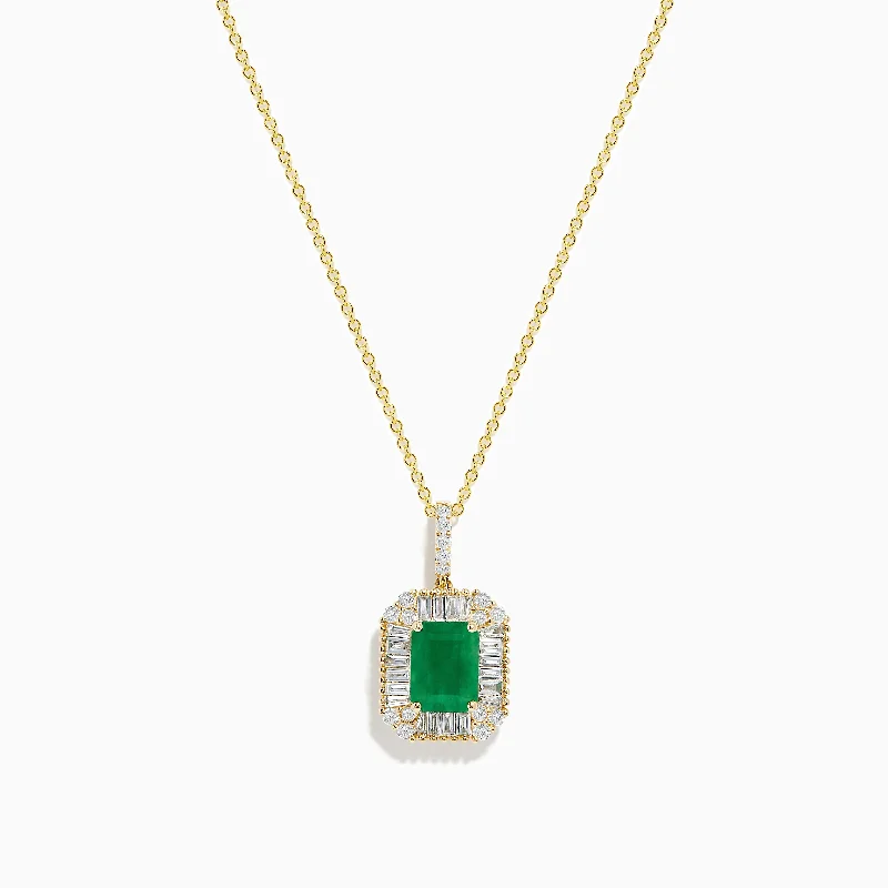 amethyst necklace-14K Yellow Gold Baguette Diamond Halo Emerald Pendant