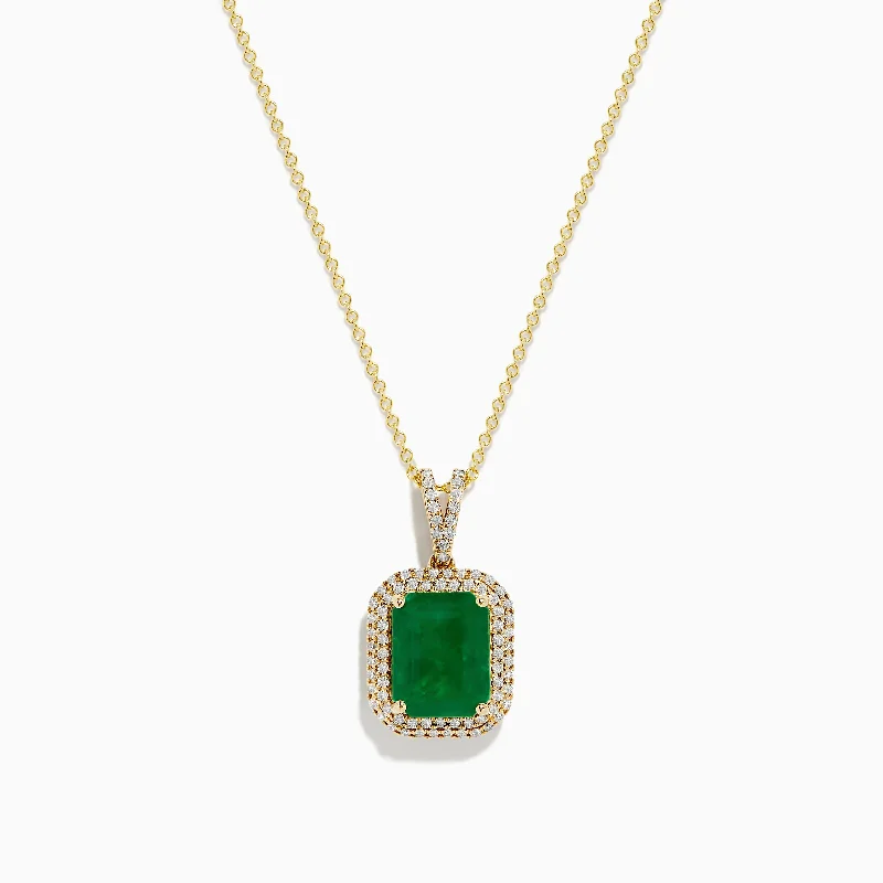 custom photo necklace-Brasilica 14K Yellow Gold Emerald and Diamond Pendant