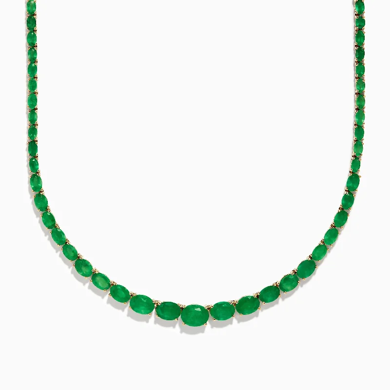 women’s boho necklace-Brasillica 14K Yellow Gold Emerald Graduated Eternity Necklace