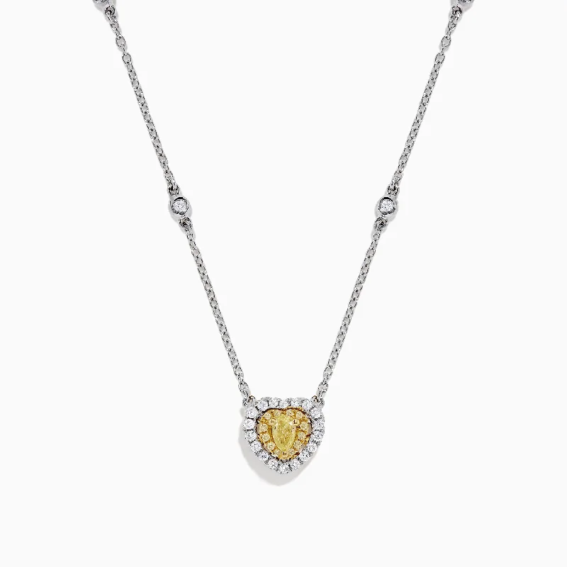 women’s statement necklace-Canare 14K Gold Yellow and White Diamond Heart Necklace, 0.61 TCW