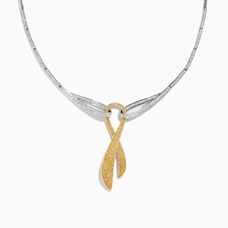 vintage gold necklace-Canare 14K Two-Tone Gold Yellow Diamond Cancer Awareness Necklace