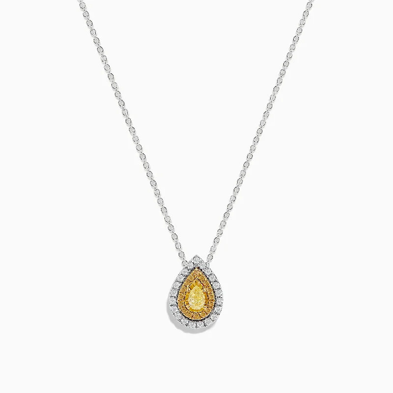 delicate chain necklace-Canare 14K Two-Tone Gold Pear Shaped Yellow Diamond Pendant