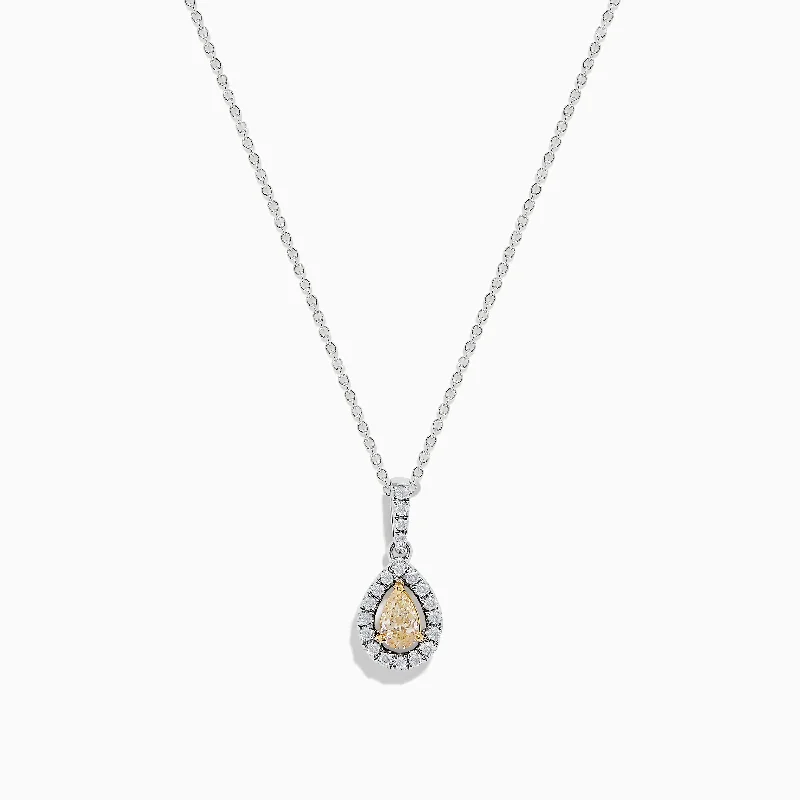 gemstone drop necklace-Canare 18K Two-Tone Gold Yellow and White Diamond Teardrop Pendant