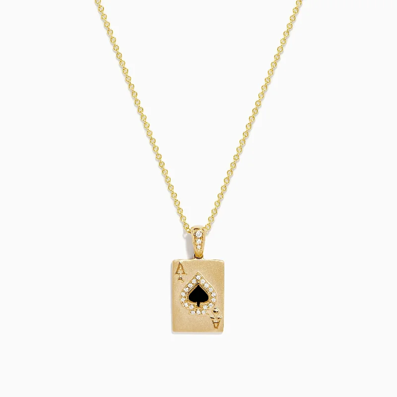 engraved family necklace-Casino 14K Yellow Gold Diamond Spade Card Pendant