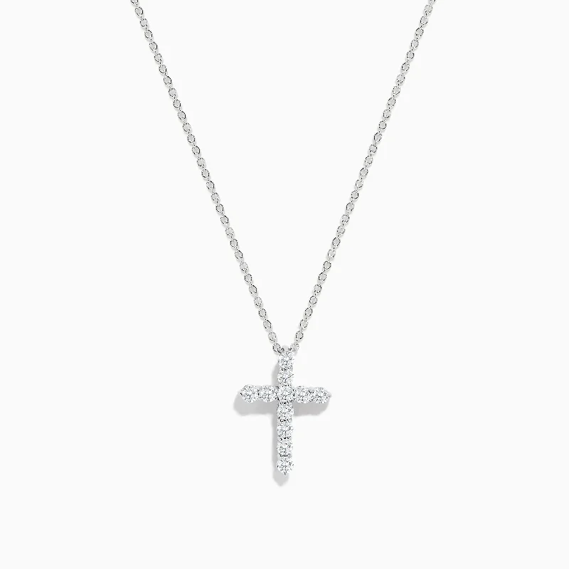 sterling silver charm necklace-Pave Classica 14K White Gold Diamond Cross Pendant 0.49 TCW