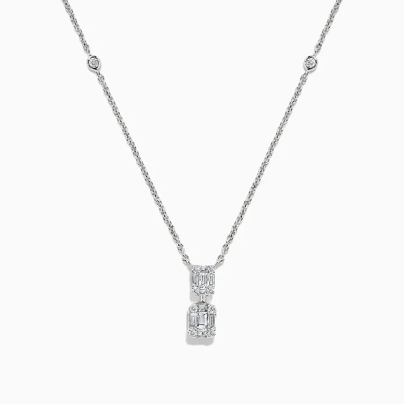 silver heart necklace-Classique 14K White Gold Diamond Necklace, 0.66 TCW