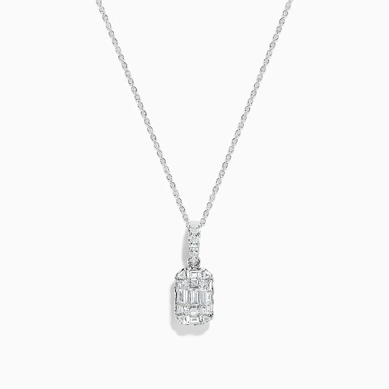 vintage gemstone necklace-Classique 14K White Gold Diamond Pendant