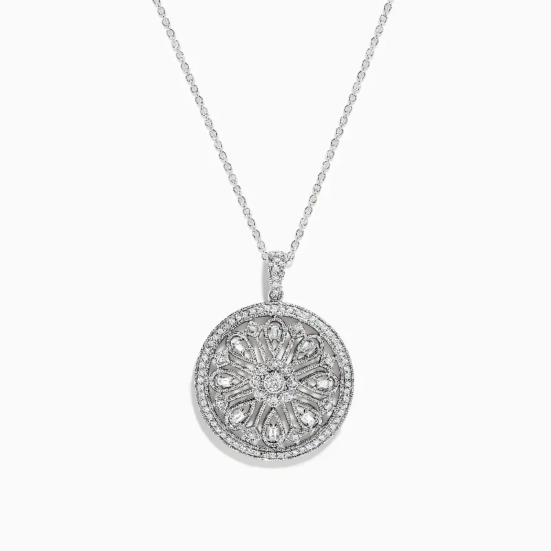 crystal stone necklace-Classique 14K White Gold Diamond Pendant