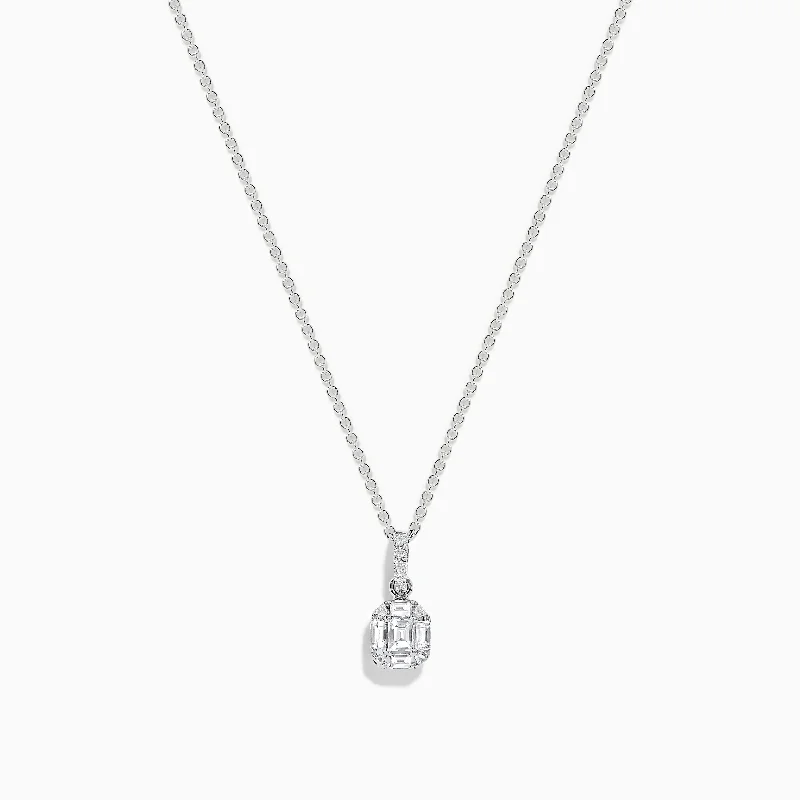 adjustable gold necklace-Classique 14K White Gold Diamond Pendant