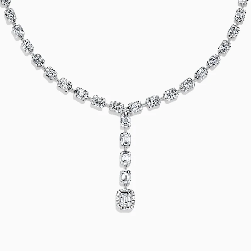 minimalistic necklace-Classique 18K White Gold Diamond Lariat Necklace, 3.74 TCW