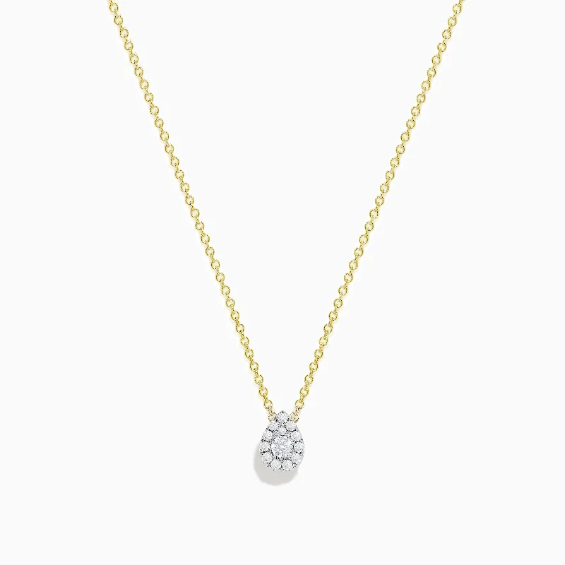 gold chain necklace-D'Oro 14 Karat Yellow Gold Pave Diamond Pear Shape Pendant