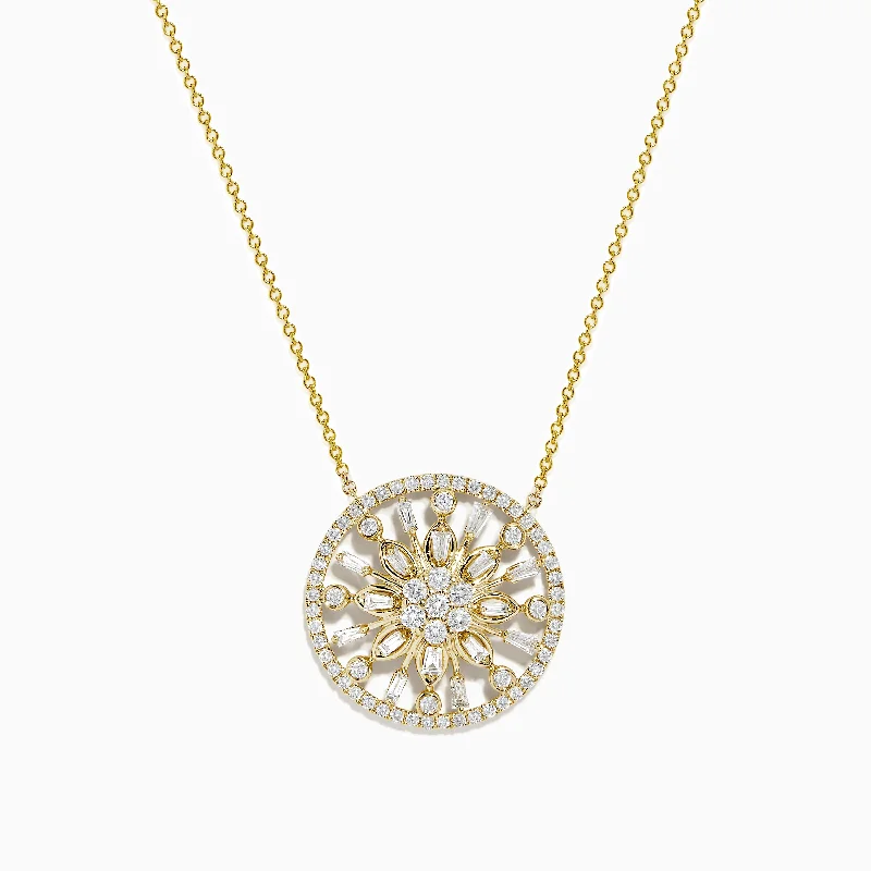 multi-layer necklace-D'Oro 14K Yellow Gold Circled Flower Diamond Pendant 1.14 TCW