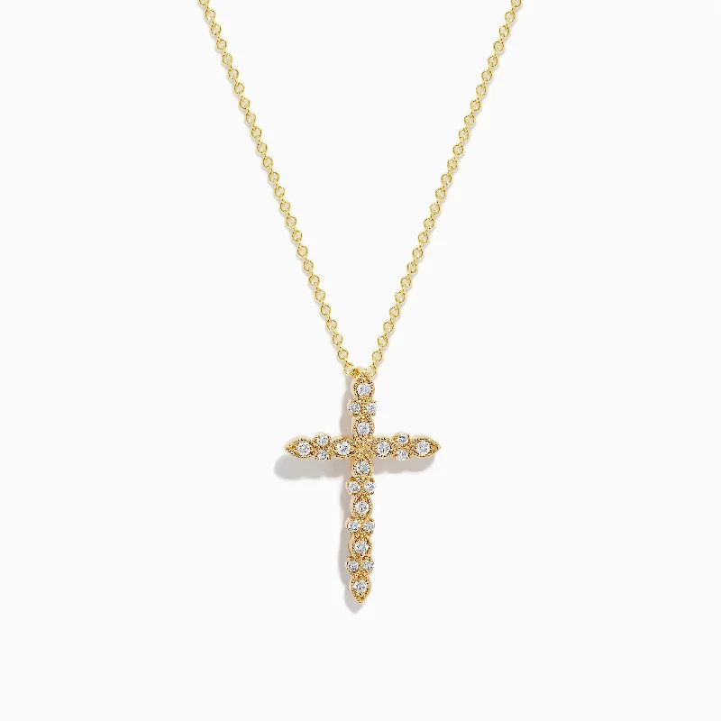 adjustable silver necklace-D'Oro 14K Yellow Gold Diamond Cross Pendant