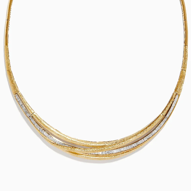 trendy pendant necklace-D'Oro 14K Brushed Yellow Gold Diamond Statement Collar Necklace 2.32 TCW