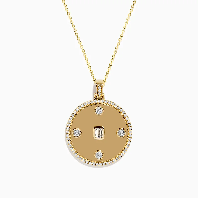 3D pendant necklace-D'oro 14K Yellow Gold Bezel Set Diamond Disc Pendant 0.90 TCW