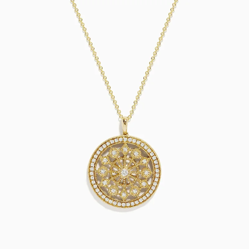 3D pendant necklace-D'Oro 14K Yellow Gold Diamond Mandala Pendant