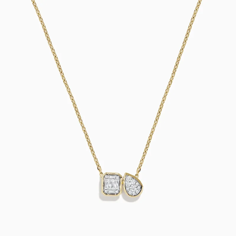 minimalist necklace for women-D'Oro 14K Yellow Gold Toi Et Moi Diamond Pendant Necklace