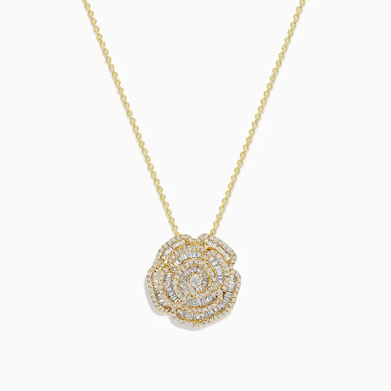 birthstone necklace-D'oro 14K Yellow Gold Diamond Flower Pendant 1.03 TCW