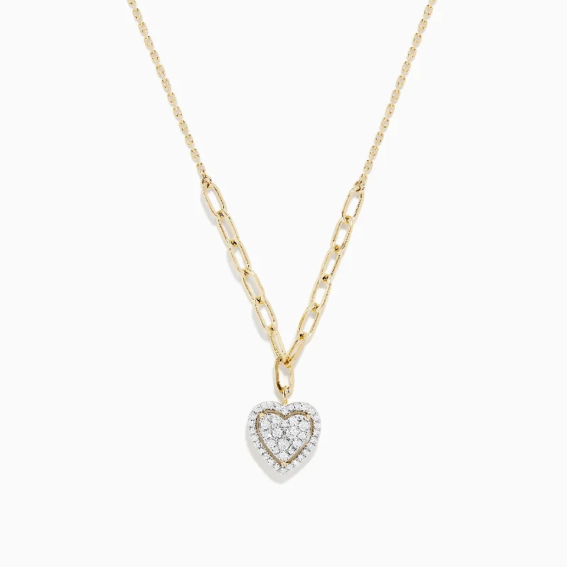 silver wire necklace-D'oro 14K Yellow Gold Diamond Heart Pendant Necklace