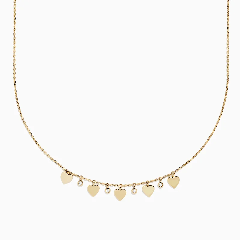 simple charm necklace-Novelty 14K Yellow Gold Diamonds & Hearts Necklace