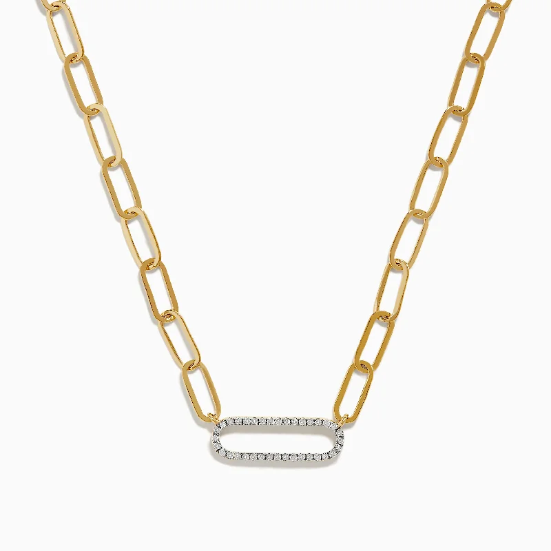 rhinestone necklace-D'oro 14K Yellow Gold Diamond Paperclip Necklace