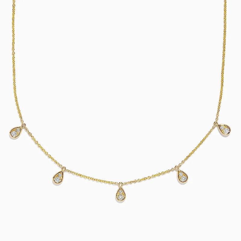 adjustable silver necklace-D'oro 14K Yellow Gold Diamond Rain Drop Station Necklace 0.49 TCW