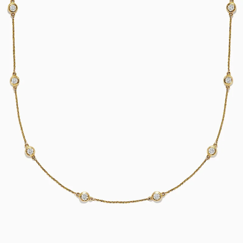 long chain necklace-D'Oro 14K Yellow Gold Diamond Station Necklace, 1.50 TCW