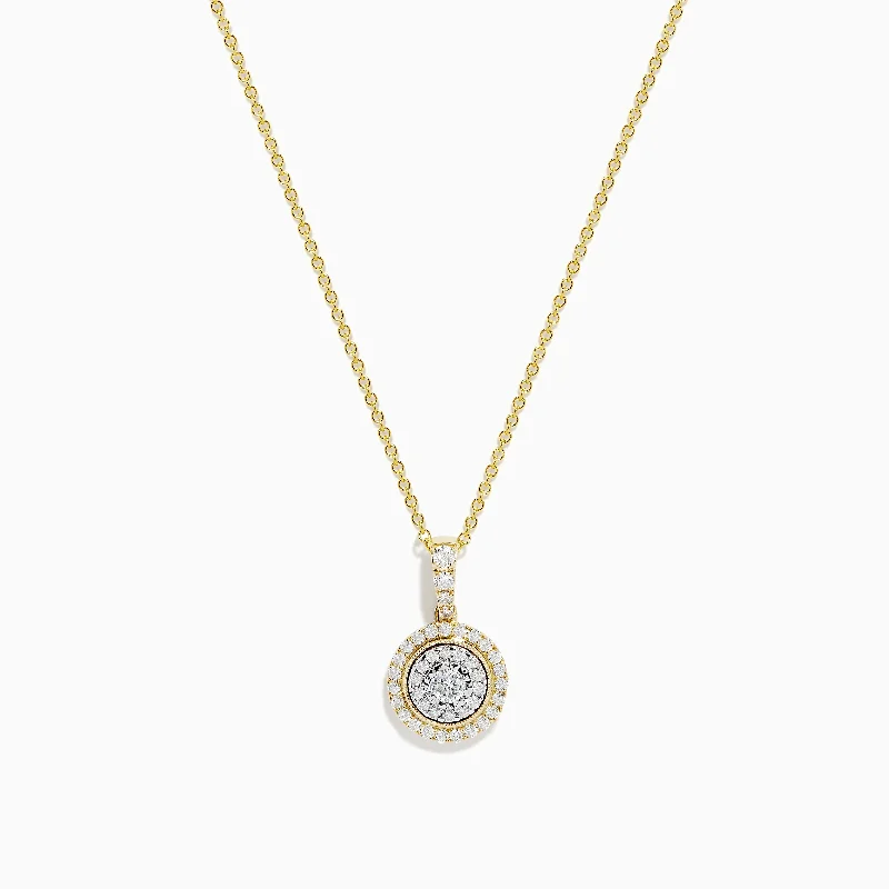 women’s boho necklace-Duo 14K Two Tone Gold Diamond Halo Pendant 0.42 TCW