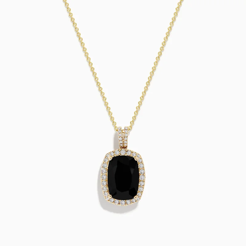 crystal heart necklace-Eclipse 14K Yellow Gold Onyx and Diamond Pendant