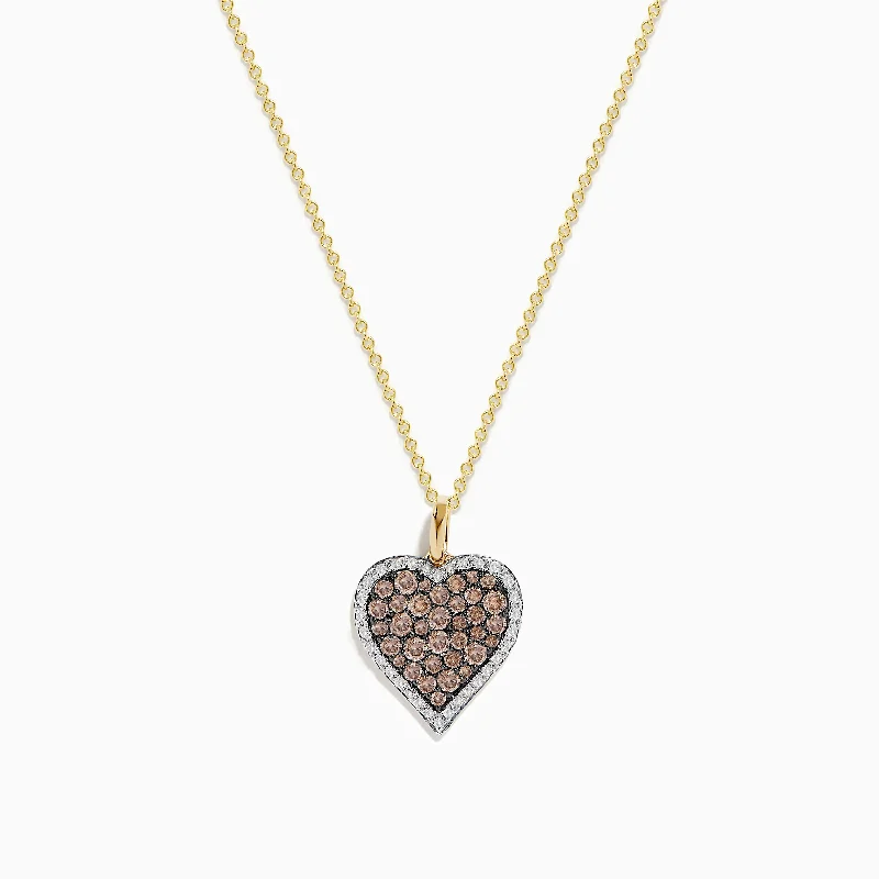 vintage style pendant necklace-14K Yellow Gold Espresso Diamond Heart Pendant