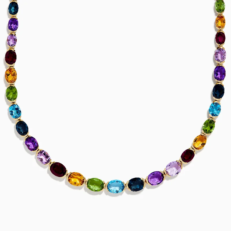 custom engraved necklace-Mosaic 14K Yellow Gold Multi Gemstone Necklace