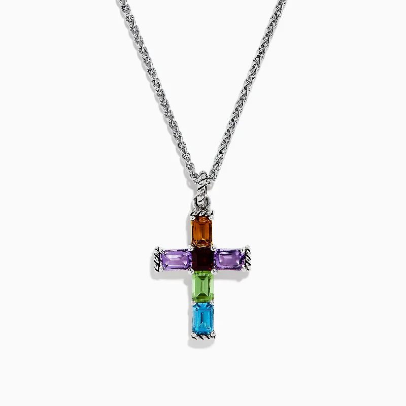 minimalist gold necklace-Mosaic 925 Sterling Silver Multi Stone Cross Pendant