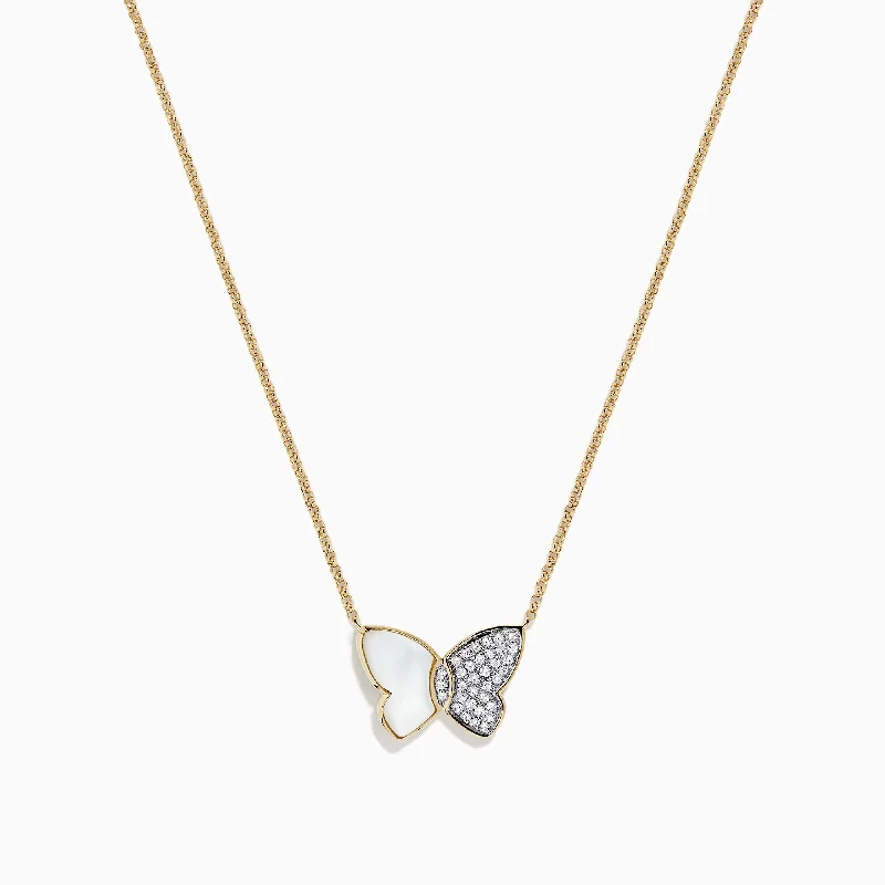 layered necklace set-nature 14K Gold Mother of Pearl & Diamond Butterfly Necklace, 0.11 TCW